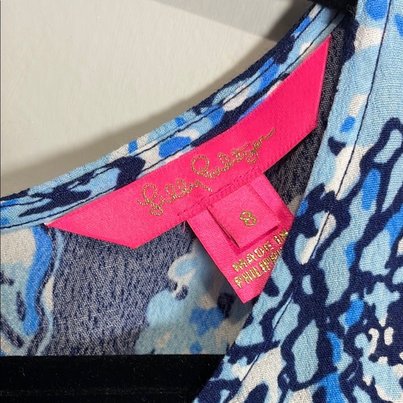 Lilly Pulitzer Blue and White Sundress with Cuffed 3/4 Sleeves - Picture 3 of 14